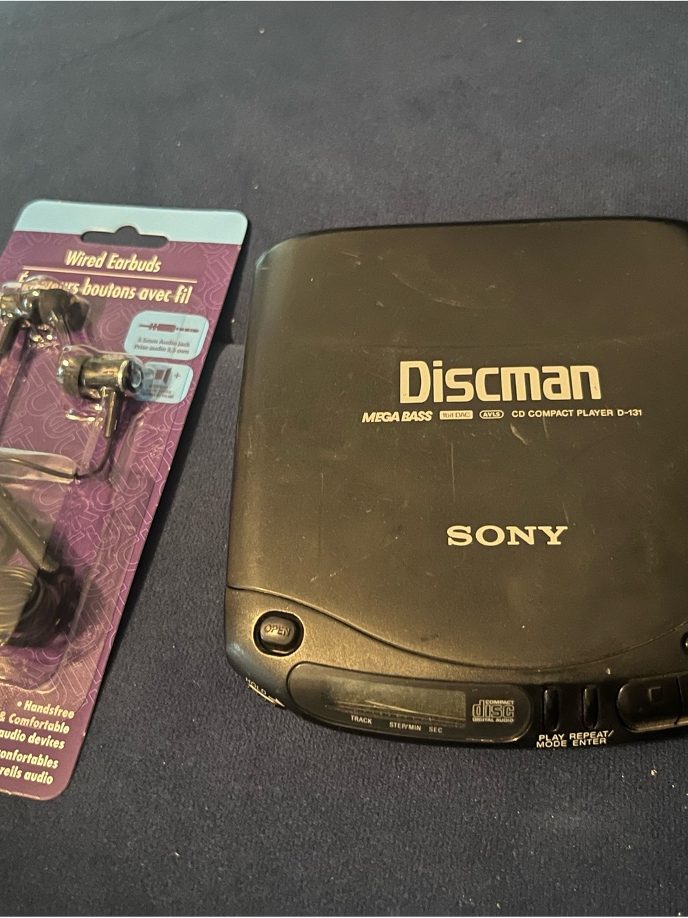Sony Black Discman Portable CD Player with Wired Earbuds Included